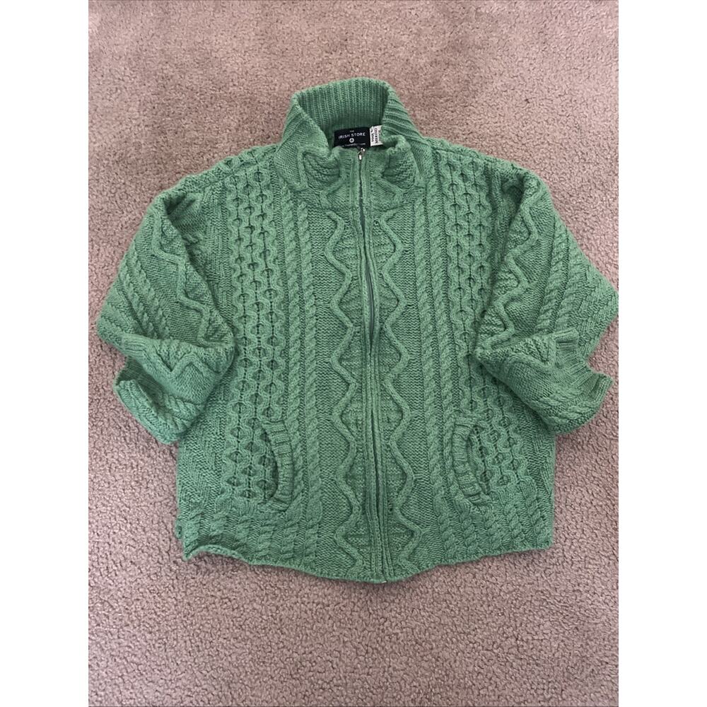 THE IRISH STORE Sweater Knit Full Zip Womans Large 100% Merino Wool Green - Picture 2 of 9